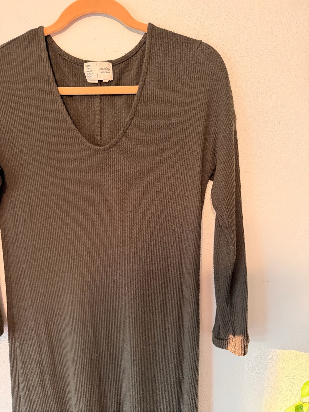 saturday sunday - XSmall -Women’s Olive Green V-Neck Maxi Dress with Flounce Hem - Picture 2 of 10